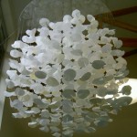 paper and silk floating sculpture representing a map of wellbeing